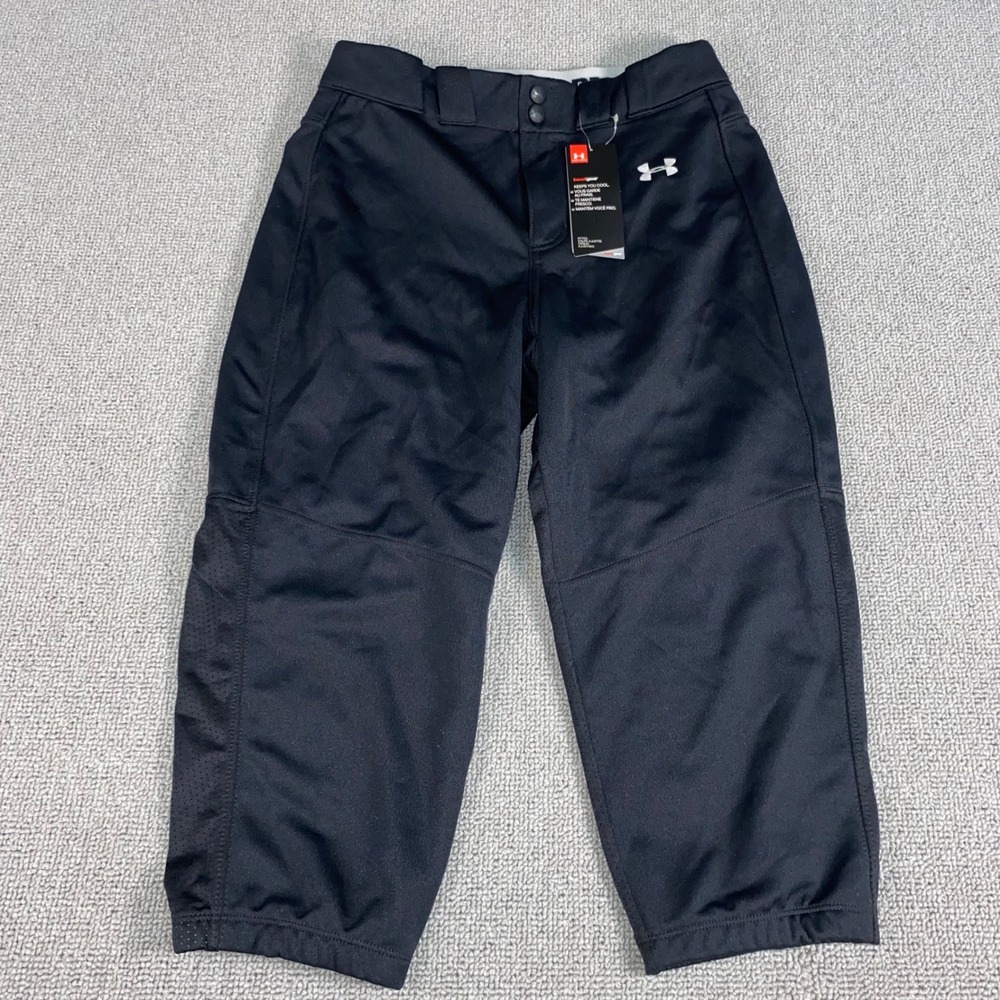 Under Armour Softball Pants Womens Small Black HeatGear Athletic Knicker Cleats